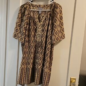 Catherine's Women's Geometric Print Top With Beading. Size 3X.